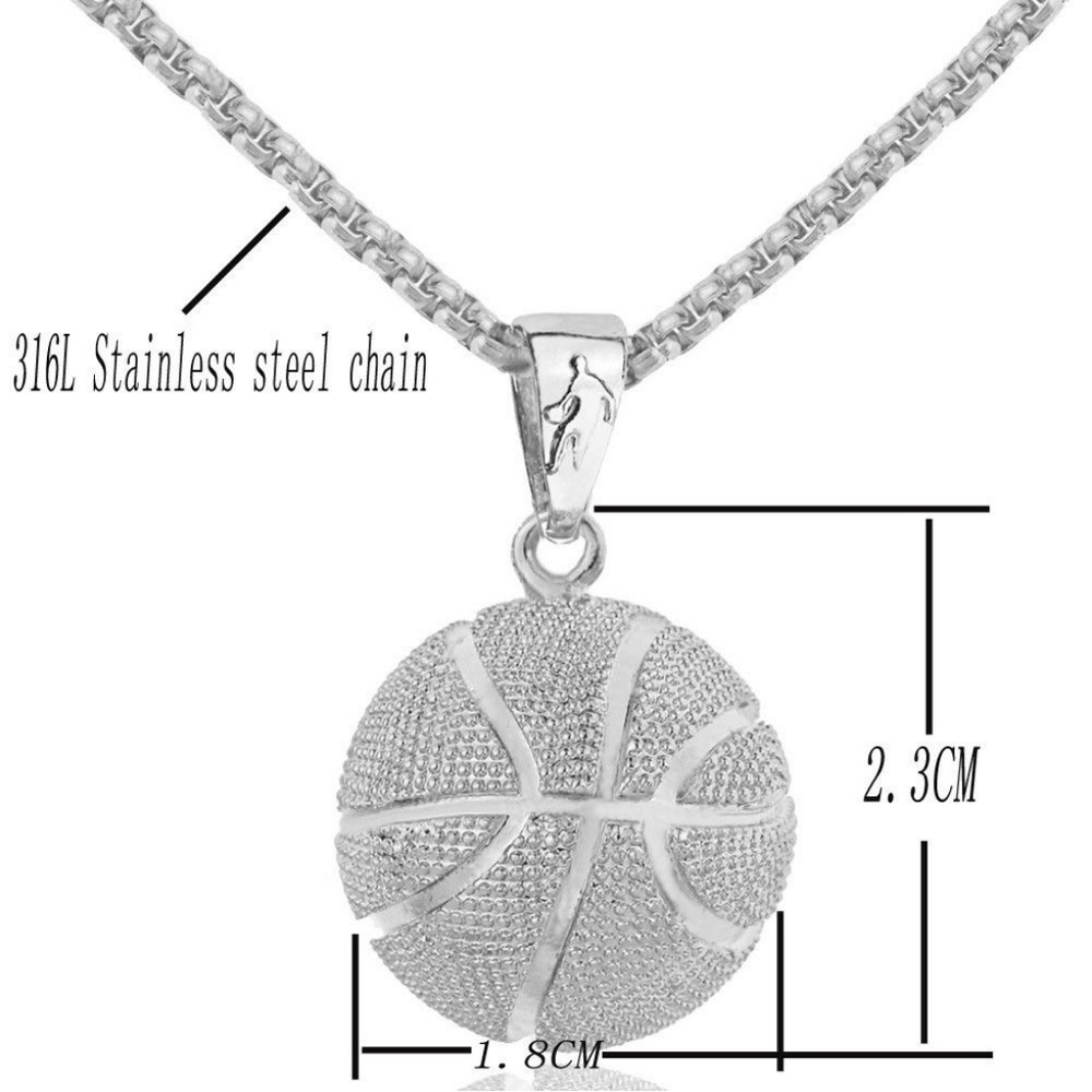 3D Basketball Silver Color Pendant Chain - New - Picture 2 of 4